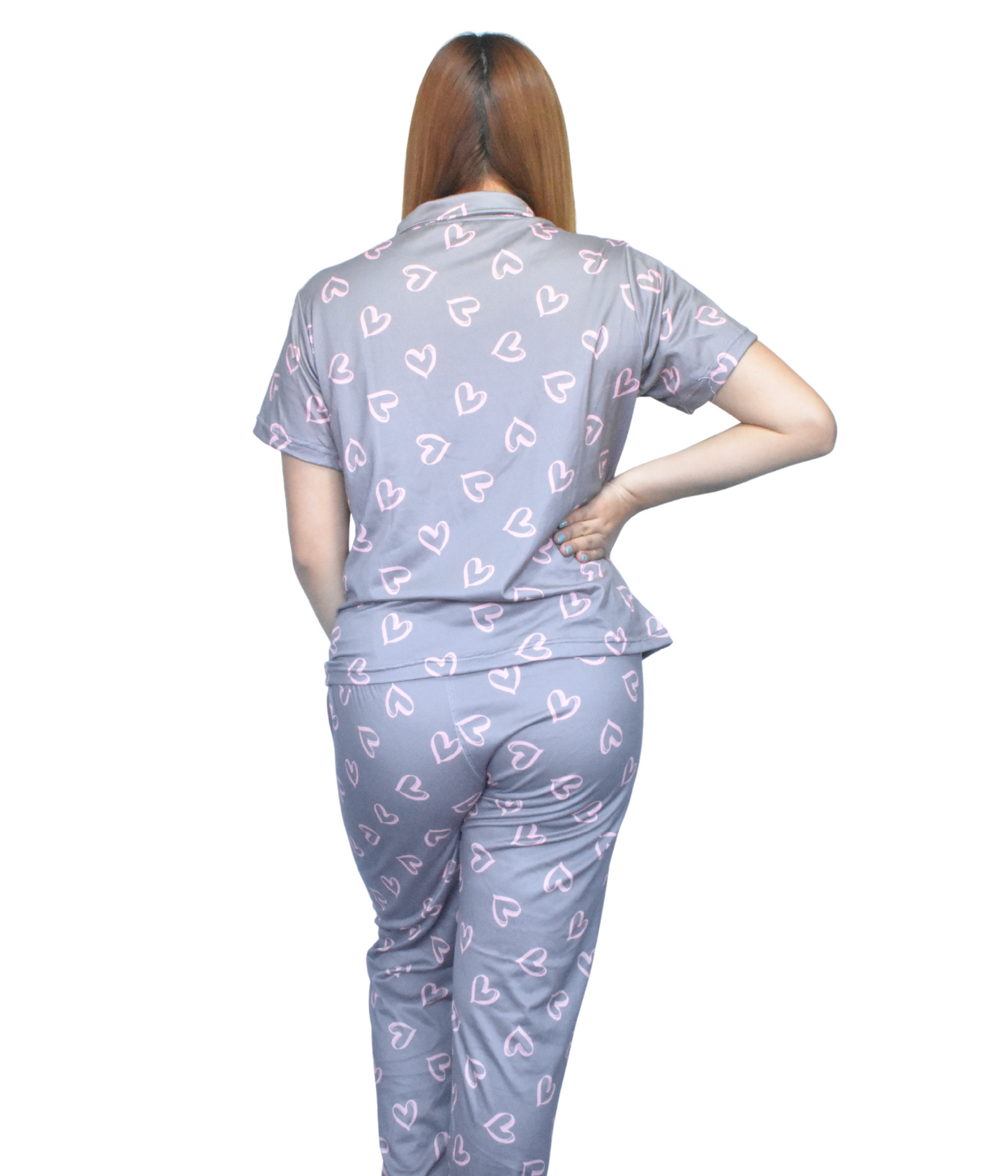 Pijama Gris con Corazones Rosas