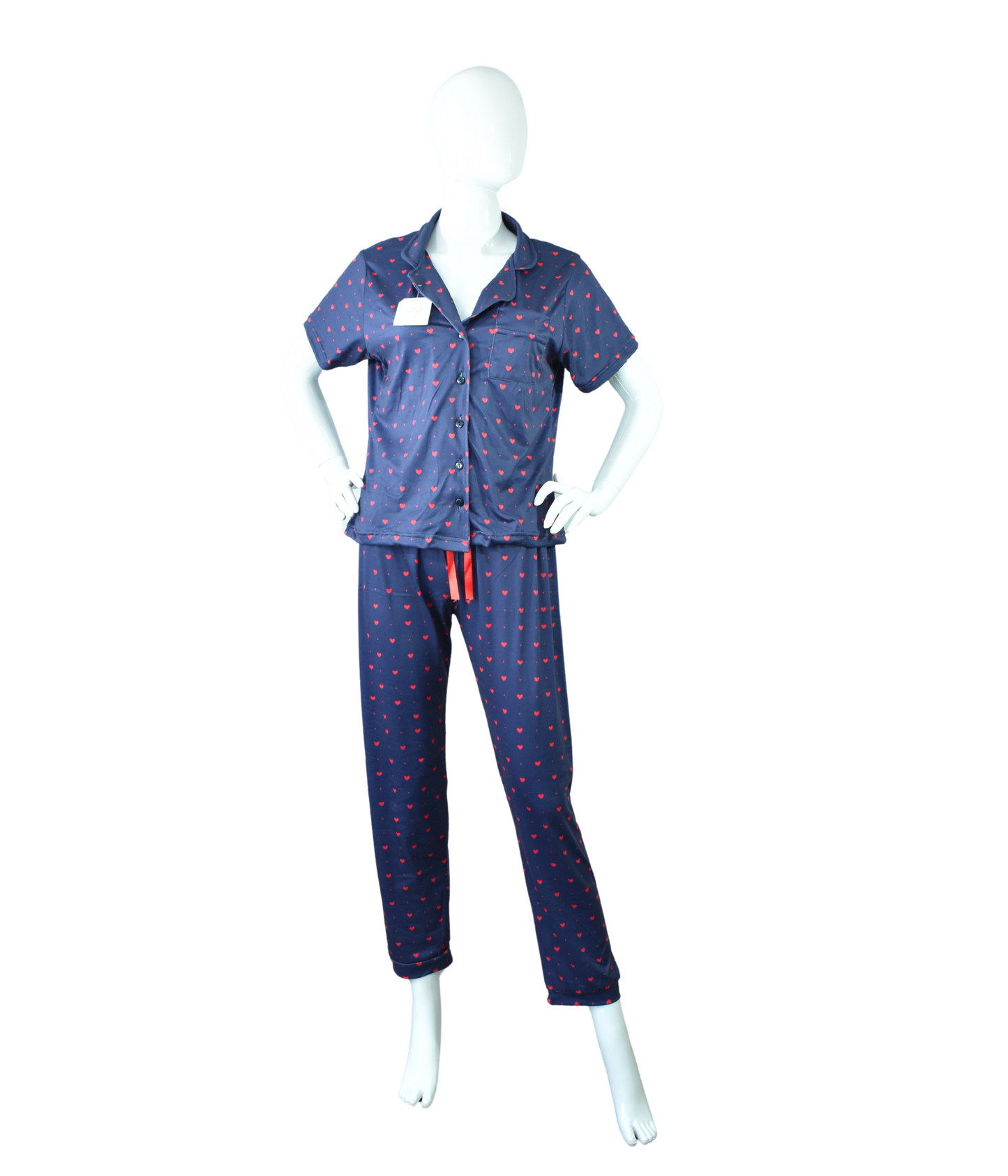 Pijama Azul Marino con Corazones Rojos