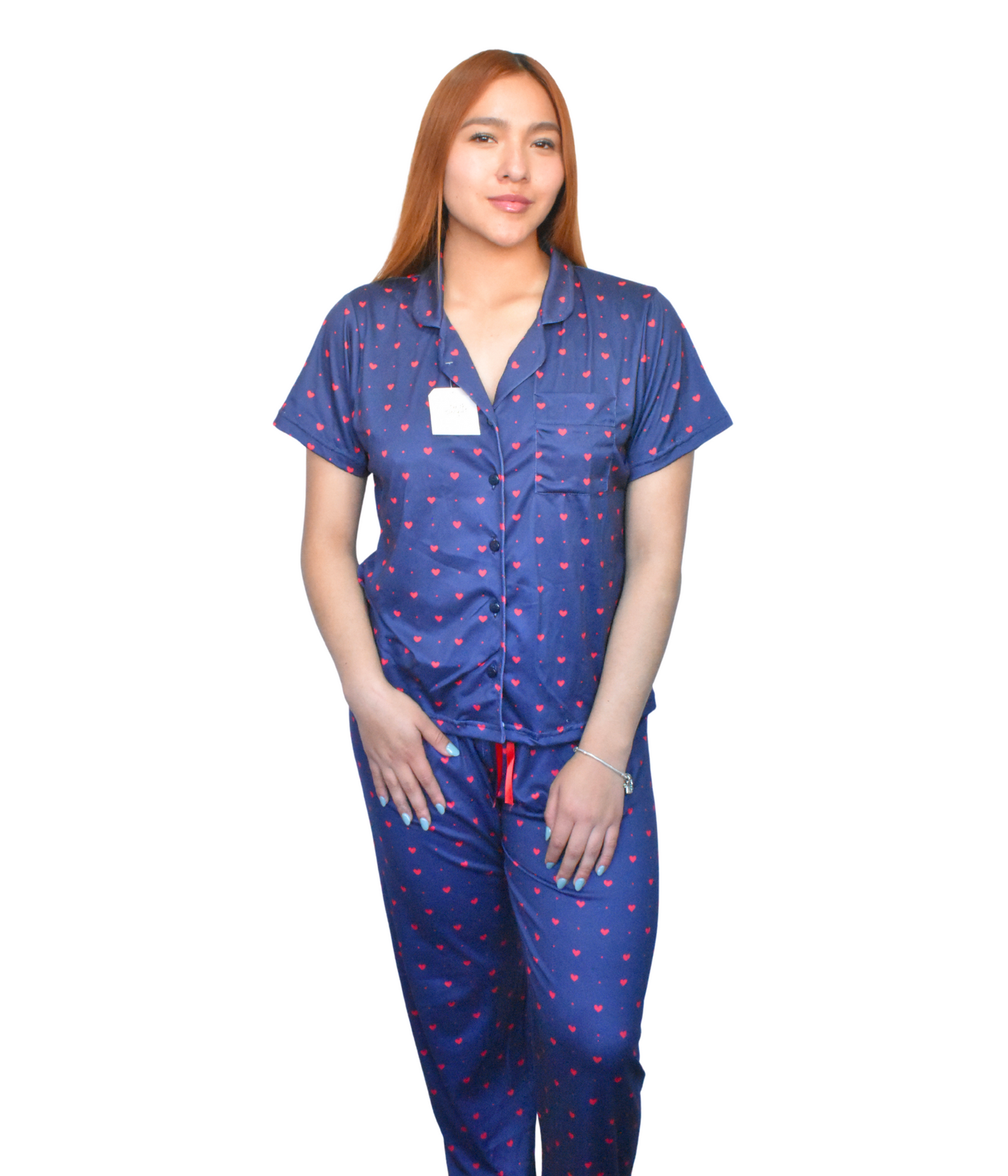 Pijama Azul Marino con Corazones Rojos