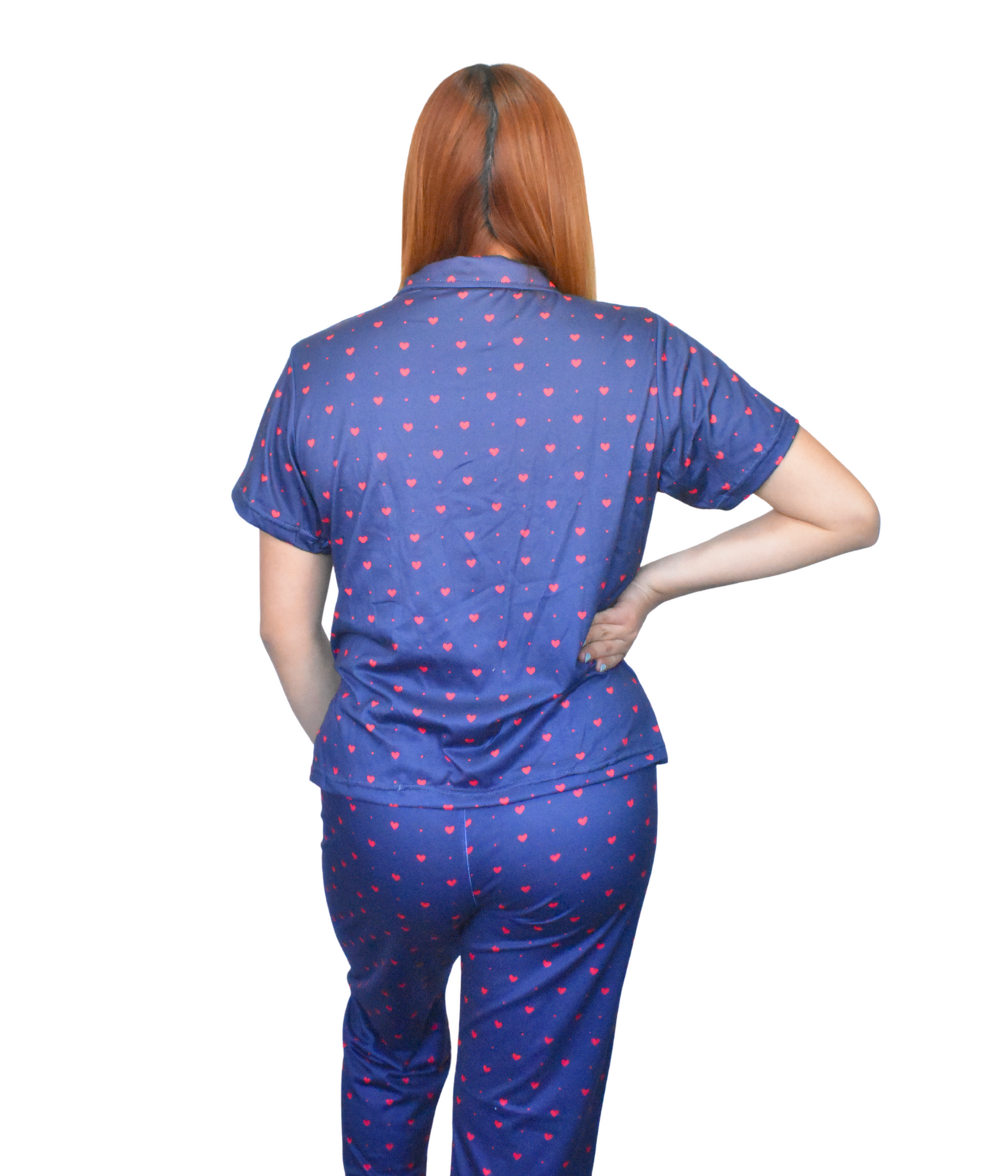 Pijama Azul Marino con Corazones Rojos