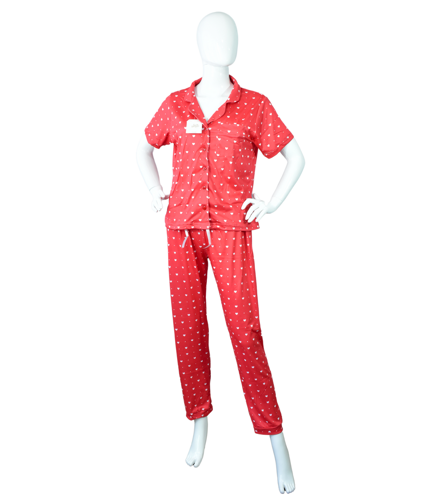 Pijama Roja con Corazones Blancos