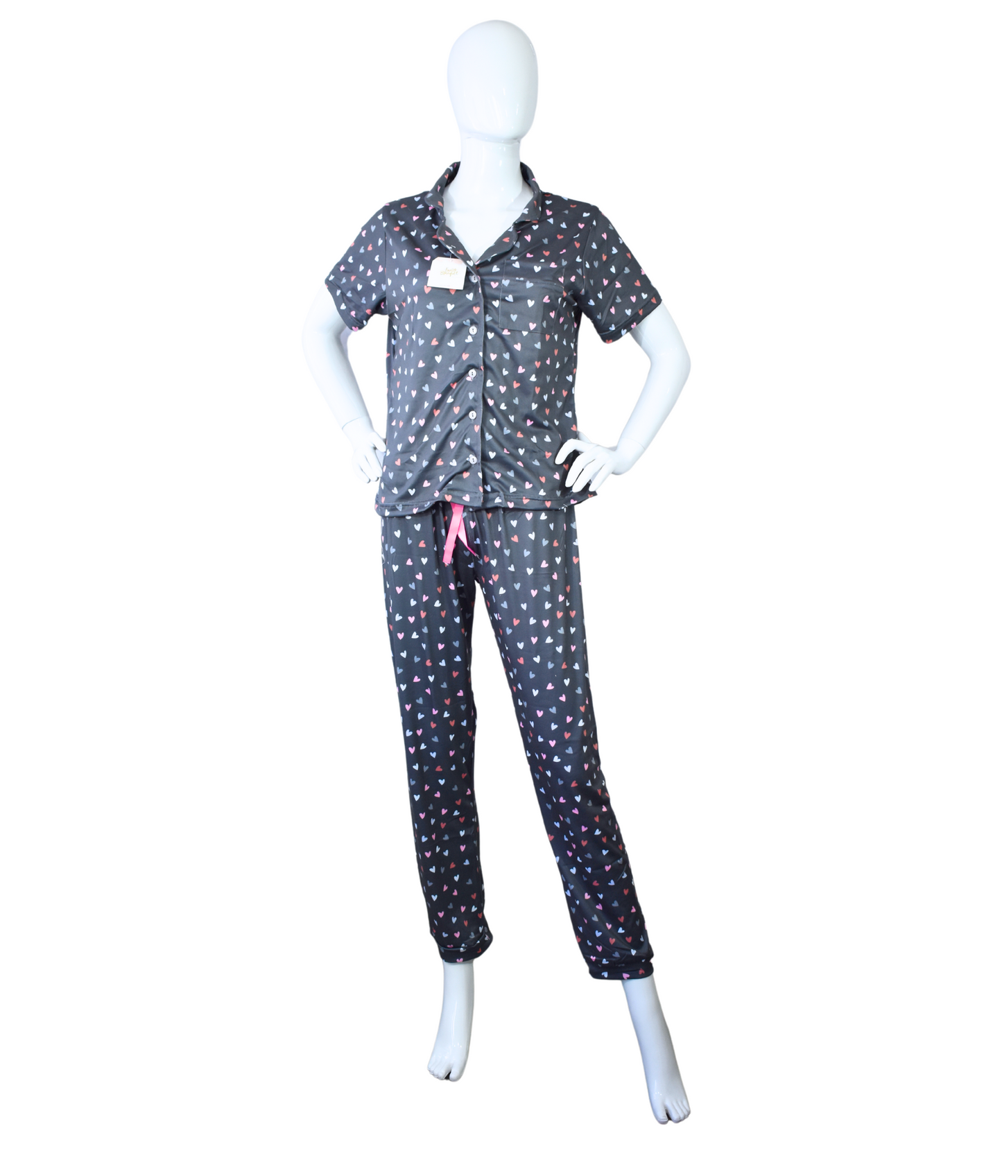 Pijama Gris con Corazones