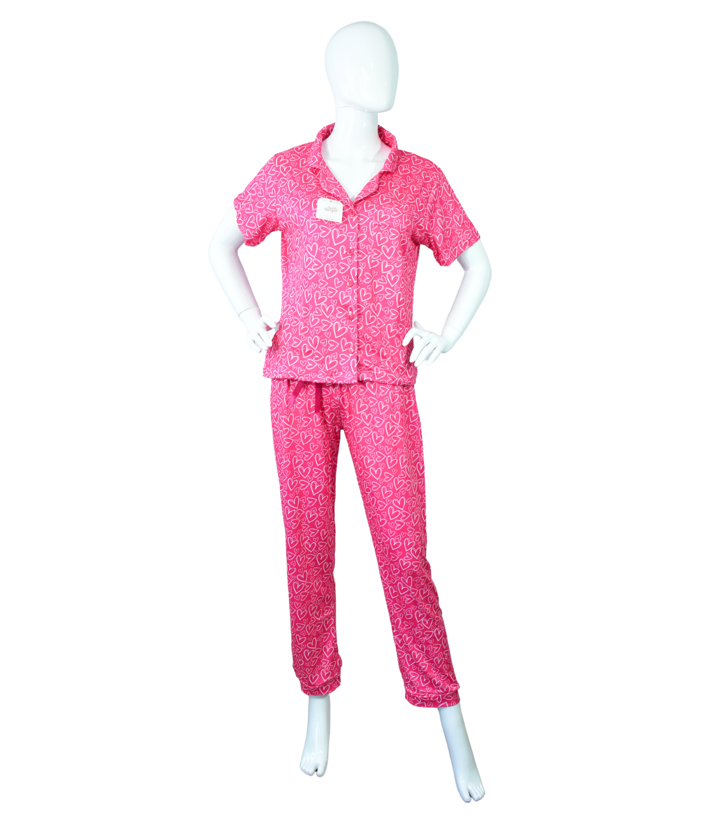 Pijama Rosa Fuerte con Corazones Blancos
