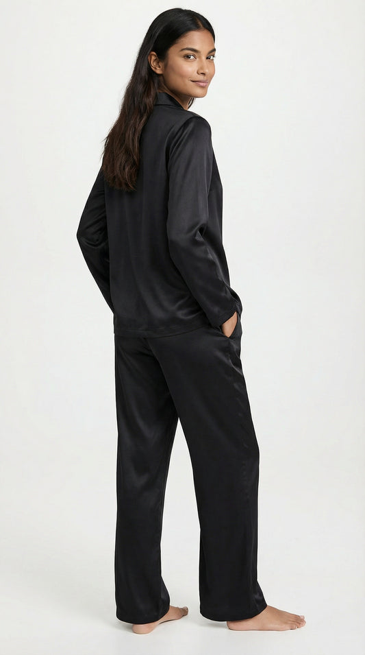 Set Pijama Largo de Satín | Negro