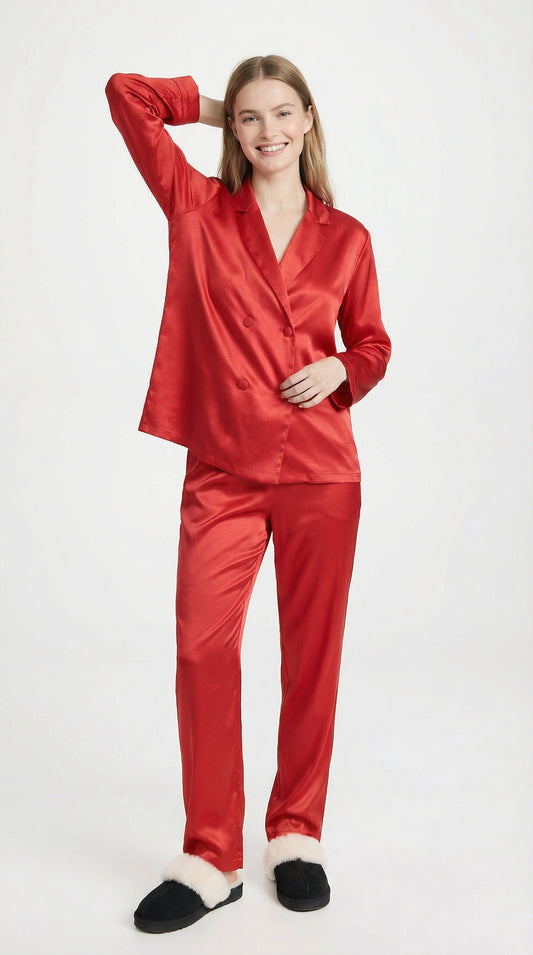 Set Pijama Largo de Satín | Rojo