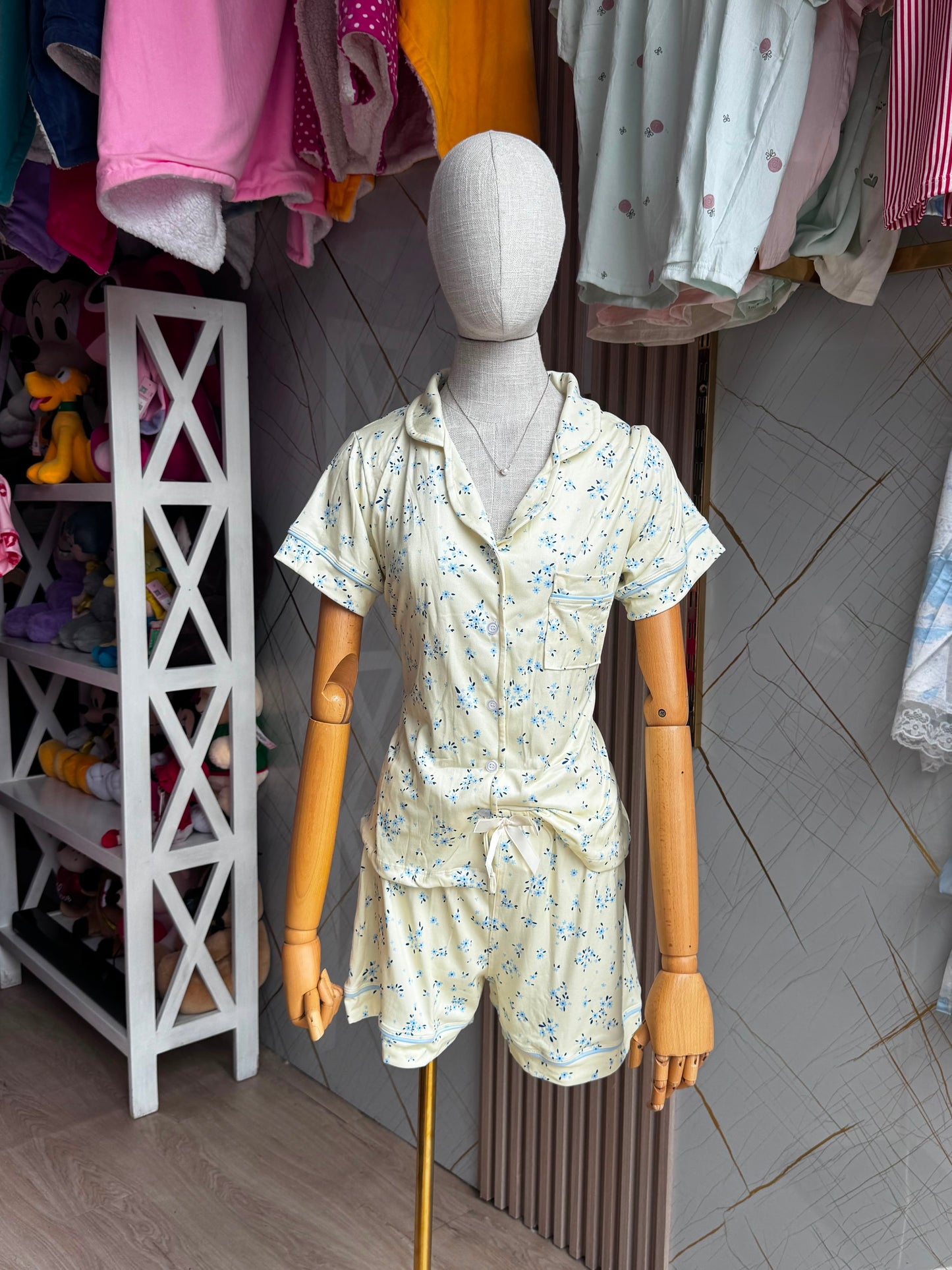Set Pijama Short | Yellow & Blue Flowers