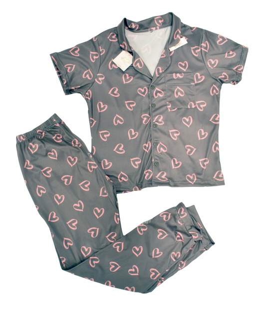 Pijama Gris C/Corazones Rosas