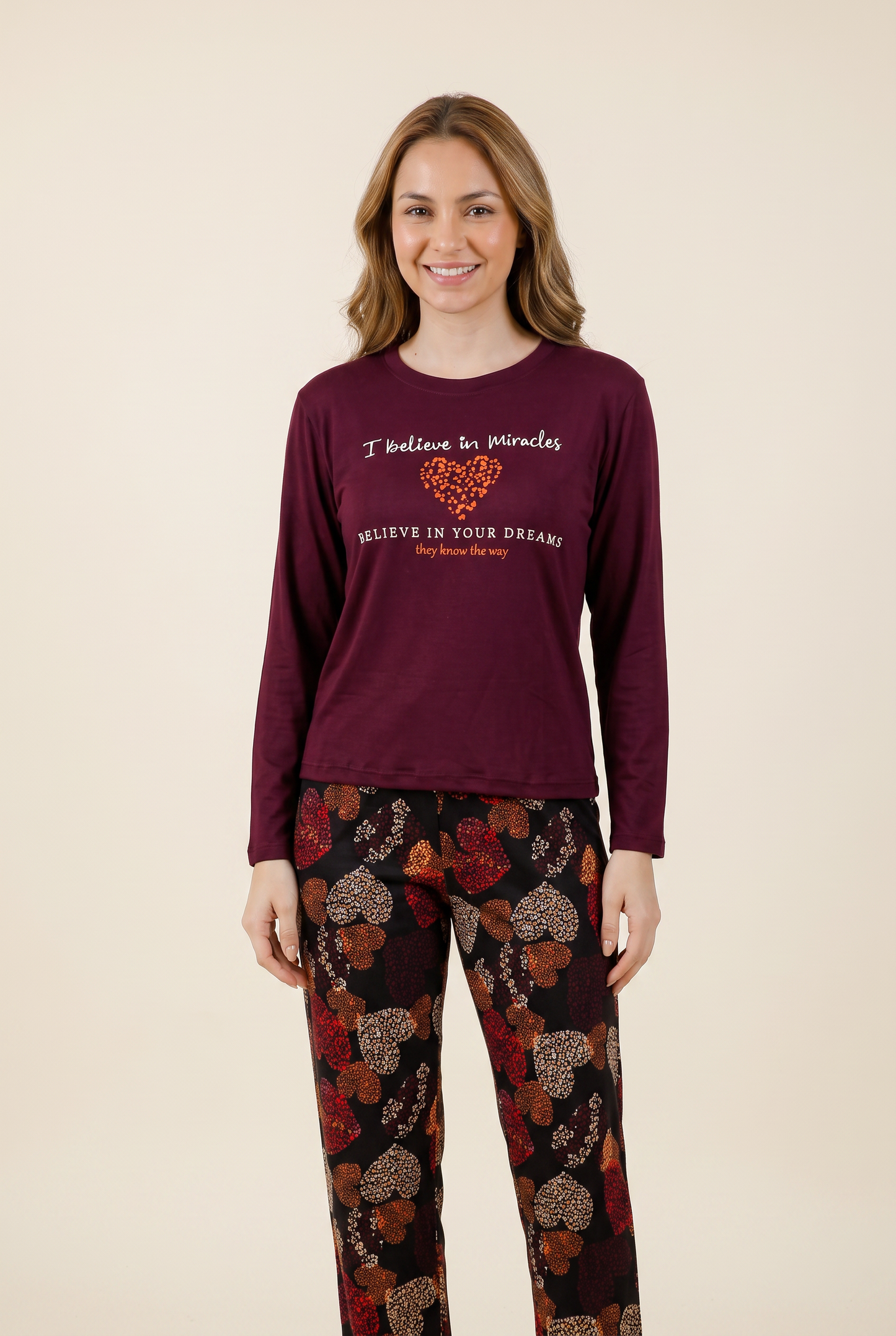 Set de Pijama Pantalón | Belive Wine Hearts Set 2 piezas