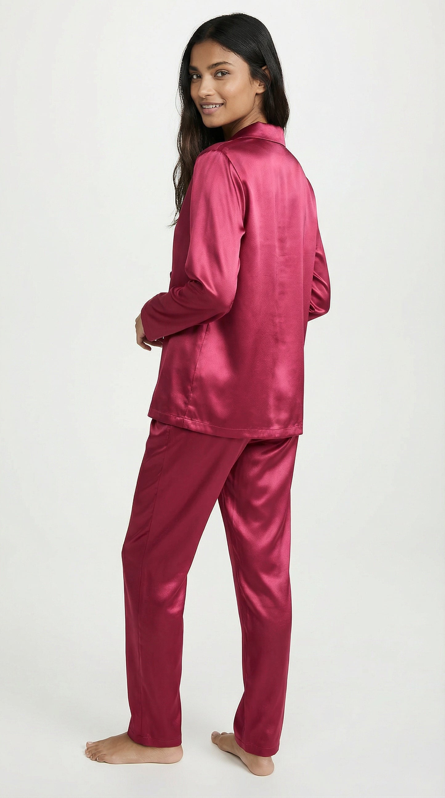 Set Pijama Largo de Satín | Rojo Frambuesa