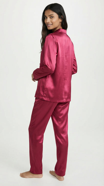 Set Pijama Largo de Satín | Rojo Frambuesa
