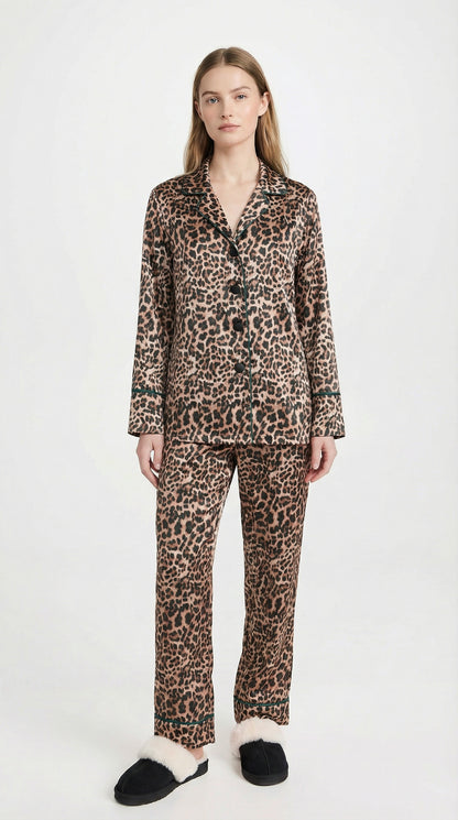 Set Pijama Largo de Satín | Leopard Print