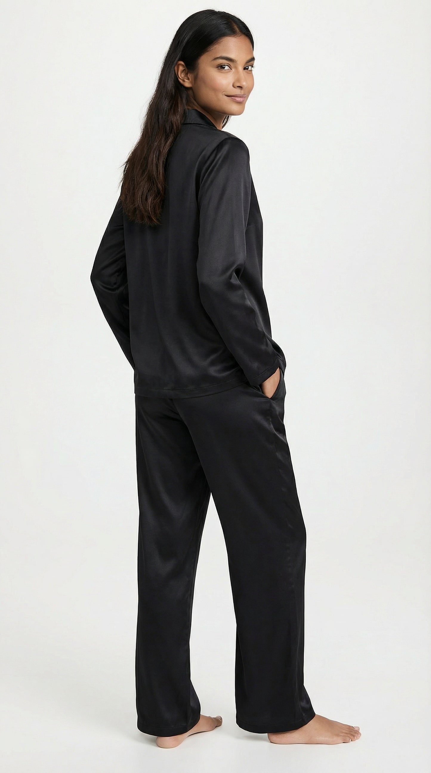 Set Pijama Largo de Satín | Negro