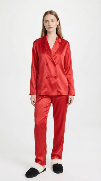 Set Pijama Largo de Satín | Rojo