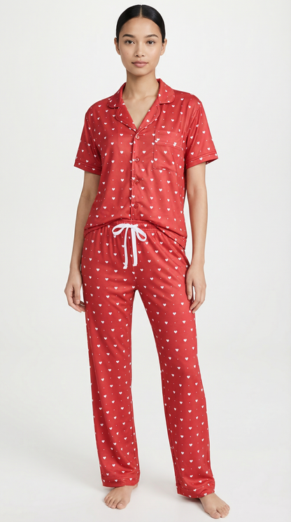 Pijama Roja con Corazones Blancos